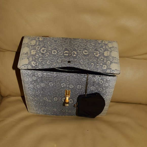 Vintage I Magnin Exotic Lizard Skin Purse with Coin Purse & Original Comb - Picture 2 of 10